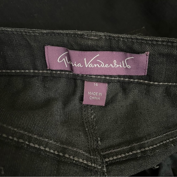 Gloria Vanderbilt Amanda Jean Skirt Womens Size 14 Black Denim Bling Pocket Slit - Picture 6 of 6